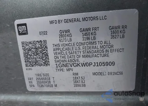 2023 Chevrolet Traverse Awd Lt Cloth from USA, damaged, VIN 1GNEVGKW0PJ105909